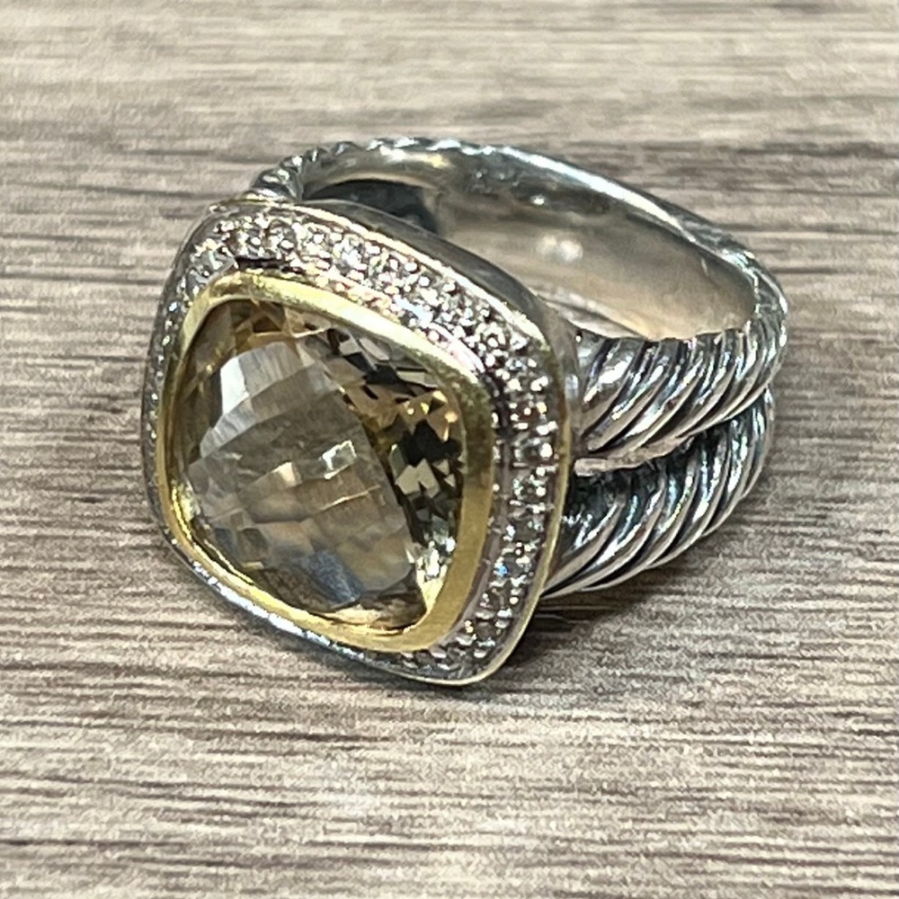 David Yurman Albion Citrine Diamond Cable Ring size 6